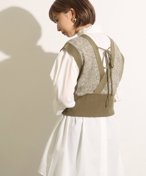 Factor=（ファクターイコール）の「カシュクールメランジニットベスト（ベスト・レディース・カーキ/キャメル・FREE）」の16枚目の写真