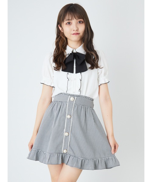 Ank Rouge（アンクルージュ）の「フロントパールギャザーヘムスカート（スカート・レディース・A/ブラック/ピンク・M）」の3枚目の写真