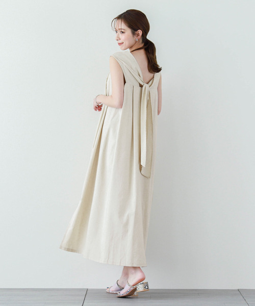 リネン混バックリボンワンピース（ワンピース）｜SUGAR BISKET  