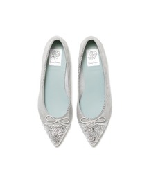 グレー スエード ビジュー付きバレエシューズ 240 シルバー NEWバレエシューズwithレザーソール | SHOESbakery