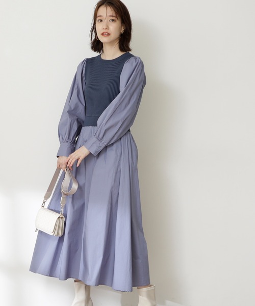 N.(N. Natural Beauty Basic)(エヌエヌナチュラルビューティーベーシック)の「◆ニットドッキングコットンワンピース(ワンピース・レディース・ブラック/モカ/ブルー・MEDIUM)」の1枚目の写真