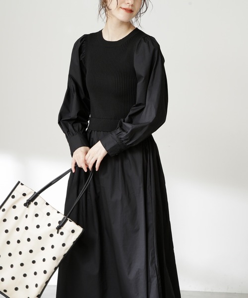 N.(N. Natural Beauty Basic)(エヌエヌナチュラルビューティーベーシック)の「◆ニットドッキングコットンワンピース(ワンピース・レディース・ブラック/モカ/ブルー・MEDIUM)」の14枚目の写真