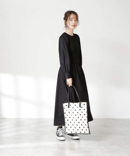 N.(N. Natural Beauty Basic)(エヌエヌナチュラルビューティーベーシック)の「◆ニットドッキングコットンワンピース(ワンピース・レディース・ブラック/モカ/ブルー・MEDIUM)」の11枚目の写真