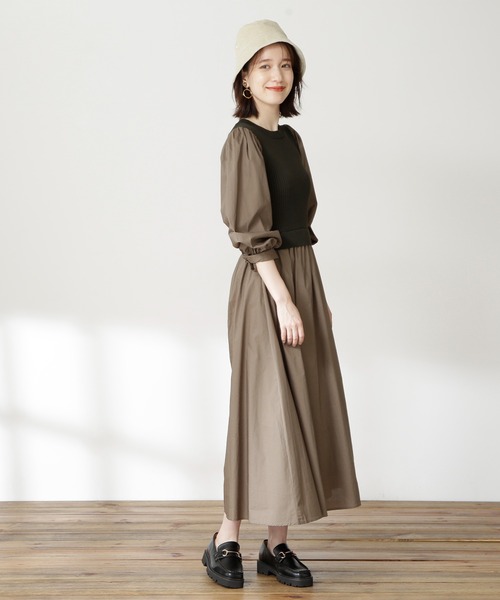 N.(N. Natural Beauty Basic)(エヌエヌナチュラルビューティーベーシック)の「◆ニットドッキングコットンワンピース(ワンピース・レディース・ブラック/モカ/ブルー・MEDIUM)」の4枚目の写真