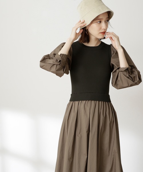 N.(N. Natural Beauty Basic)(エヌエヌナチュラルビューティーベーシック)の「◆ニットドッキングコットンワンピース(ワンピース・レディース・ブラック/モカ/ブルー・MEDIUM)」の8枚目の写真