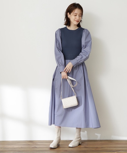 N.(N. Natural Beauty Basic)(エヌエヌナチュラルビューティーベーシック)の「◆ニットドッキングコットンワンピース(ワンピース・レディース・ブラック/モカ/ブルー・MEDIUM)」の5枚目の写真