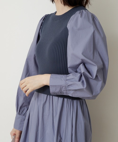 N.(N. Natural Beauty Basic)(エヌエヌナチュラルビューティーベーシック)の「◆ニットドッキングコットンワンピース(ワンピース・レディース・ブラック/モカ/ブルー・MEDIUM)」の12枚目の写真