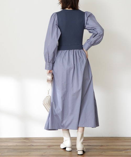 N.(N. Natural Beauty Basic)(エヌエヌナチュラルビューティーベーシック)の「◆ニットドッキングコットンワンピース(ワンピース・レディース・ブラック/モカ/ブルー・MEDIUM)」の10枚目の写真