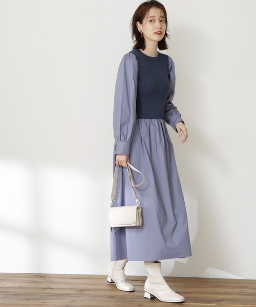 N.(N. Natural Beauty Basic)(エヌエヌナチュラルビューティーベーシック)の「◆ニットドッキングコットンワンピース(ワンピース・レディース・ブラック/モカ/ブルー・MEDIUM)」の13枚目の写真