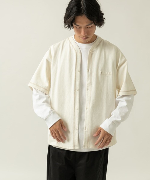 ITEMS URBANRESEARCH(アイテムズ アーバンリサーチ)の「ベースボール半袖シャツ(シャツ/ブラウス・メンズ・カーキ/オフホワイト/ベージュ・MEDIUM/LARGE)」の1枚目の写真
