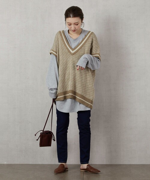 FREAK'S STORE(フリークスストア)の「▽【WEB限定】ジャガードビッグベスト(ベスト・レディース・ブラック/ベージュ/オリーブ・フリ-)」の4枚目の写真