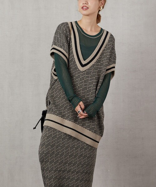 FREAK'S STORE(フリークスストア)の「▽【WEB限定】ジャガードビッグベスト(ベスト・レディース・ブラック/ベージュ/オリーブ・フリ-)」の11枚目の写真