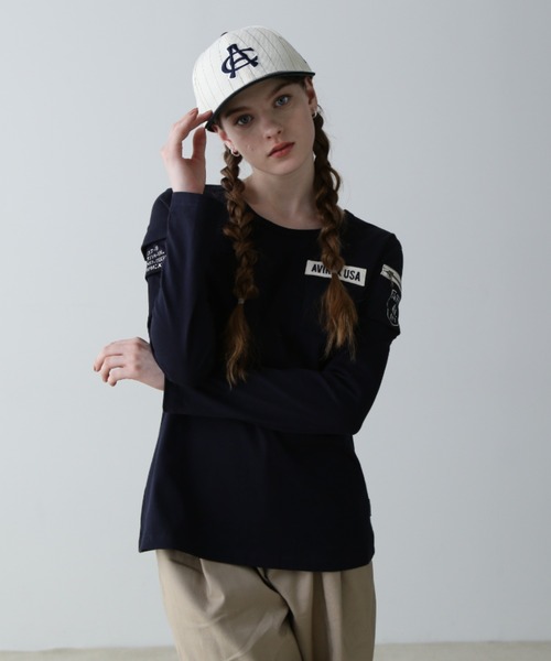 AVIREX(アヴィレックス)の「ファティーグロングスリーブティーシャツ/ L/S FATIGUE T-SHIRT(Tシャツ/カットソー・レディース・ネイビー/ホワイト/Black/ブラック・SMALL/MEDIUM/LARGE)」の4枚目の写真