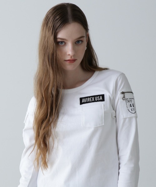 AVIREX(アヴィレックス)の「ファティーグロングスリーブティーシャツ/ L/S FATIGUE T-SHIRT(Tシャツ/カットソー・レディース・ネイビー/ホワイト/Black/ブラック・SMALL/MEDIUM/LARGE)」の2枚目の写真