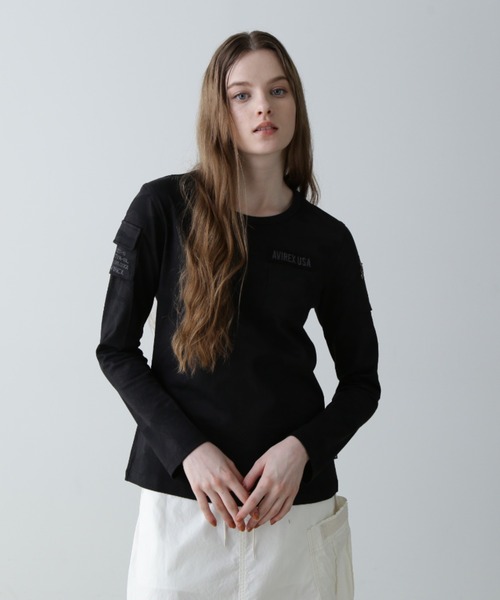 AVIREX(アヴィレックス)の「ファティーグロングスリーブティーシャツ/ L/S FATIGUE T-SHIRT(Tシャツ/カットソー・レディース・ネイビー/ホワイト/Black/ブラック・SMALL/MEDIUM/LARGE)」の1枚目の写真