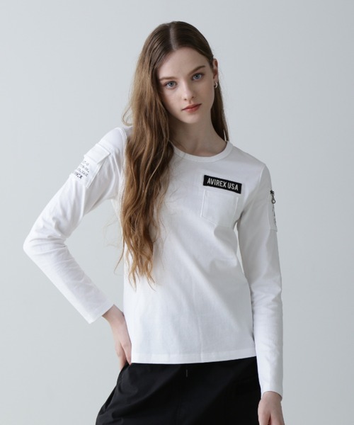 AVIREX(アヴィレックス)の「ファティーグロングスリーブティーシャツ/ L/S FATIGUE T-SHIRT(Tシャツ/カットソー・レディース・ネイビー/ホワイト/Black/ブラック・SMALL/MEDIUM/LARGE)」の14枚目の写真