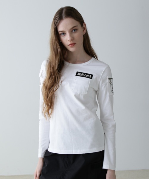 AVIREX(アヴィレックス)の「ファティーグロングスリーブティーシャツ/ L/S FATIGUE T-SHIRT(Tシャツ/カットソー・レディース・ネイビー/ホワイト/Black/ブラック・SMALL/MEDIUM/LARGE)」の15枚目の写真