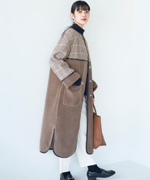 haco! | パッと着て華やぐ！便利なチェックとボアの異素材遣いコート(ノーカラーコート)