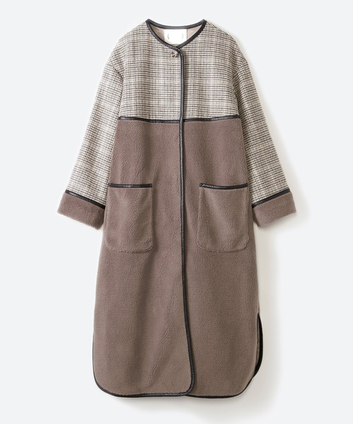 haco!（ハコ）の「パッと着て華やぐ！便利なチェックとボアの異素材遣いコート（ノーカラーコート・レディース・ベージュ系その他・LARGE/X-LARGE/SMALL/MEDIUM）」の20枚目の写真