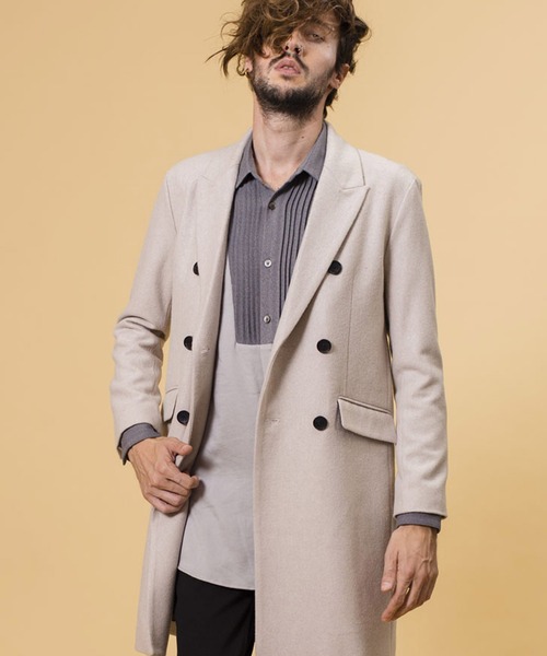 NO ID.（ノーアイディ）の「【NO ID.】Melton W Breasted Chester Coat / メルトン ダブル ブレスト チェスター コート（チェスターコート・メンズ・ブラック/オフホワイト/ブラウン系その他/ブルーグリーン・1/2）」の2枚目の写真