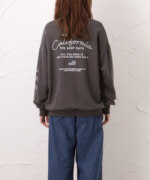 Mac-House（マックハウス）の「ビッグシルエット 刺繍 裏毛スウェットトレーナー（スウェット・レディース・ベージュ/ピンク/チャコール・フリー）」の8枚目の写真