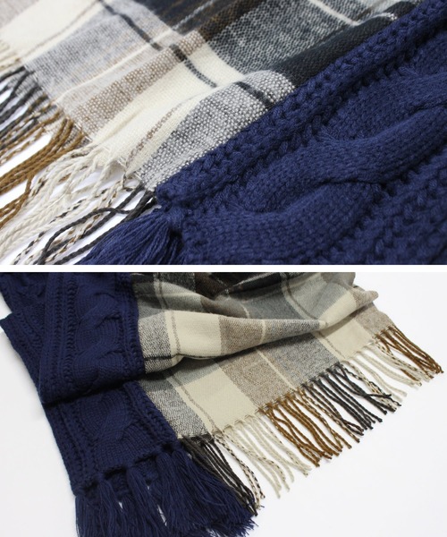 Fizz（フィズ）の「【Fizz/フィズ】　ケーブル×チェック異素材MIXマフラー（マフラー・レディース・ベージュ系/ブルー系/レッド系・FREE）」の16枚目の写真