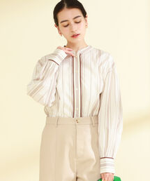 Ray BEAMS | Ray BEAMS / マルチストライプ バンドカラー シャツ(シャツ/ブラウス)