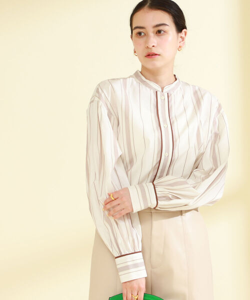 Ray BEAMS（レイビームス）の「Ray BEAMS / マルチストライプ バンドカラー シャツ（シャツ/ブラウス・レディース・ホワイト/ベージュ・ONE SIZE）」の3枚目の写真