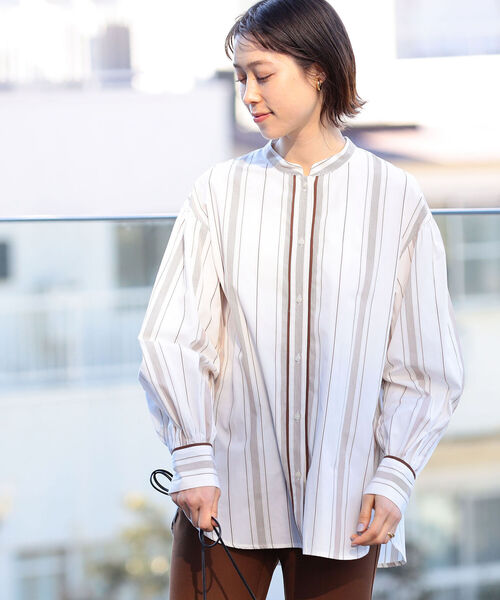 Ray BEAMS ストライプジップシャツ Ray BEAMS（レイ ビームス）ストライプ ジップ シャツ（シャツ