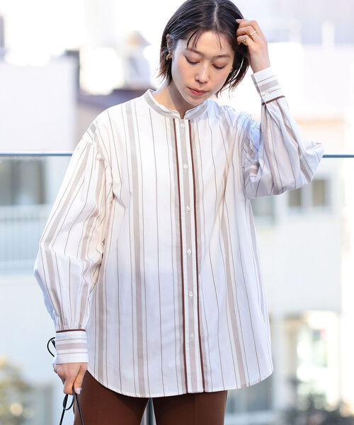 Ray BEAMS（レイビームス）の「Ray BEAMS / マルチストライプ バンドカラー シャツ（シャツ/ブラウス・レディース・ホワイト/ベージュ・ONE SIZE）」の11枚目の写真