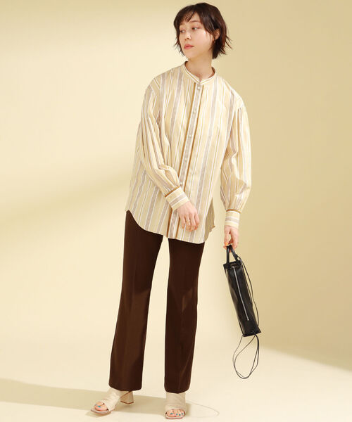 ★レイビームス★バンドカラーロングシャツ　グリーン Ray BEAMS（レイビームス）の「Ray BEAMS / マルチストライプ