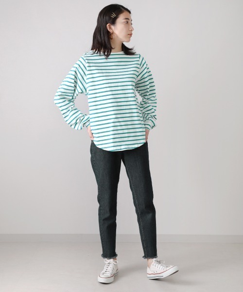 Bou Jeloud(ブージュルード)の「コットン天竺リラックスプルオーバー(Tシャツ/カットソー・レディース・チャコールグレー/オフホワイト/A/B/C・FREE)」の11枚目の写真