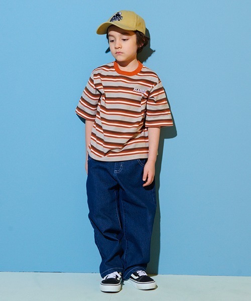 XLARGE KIDS（エクストララージキッズ）の「マルチボーダー5分袖Tシャツ（Tシャツ/カットソー・キッズ・ベージュ/ブルー/ブラック・80ｃｍ/90cm/140cm/110cm/130cm/100cm/120cm）」の5枚目の写真