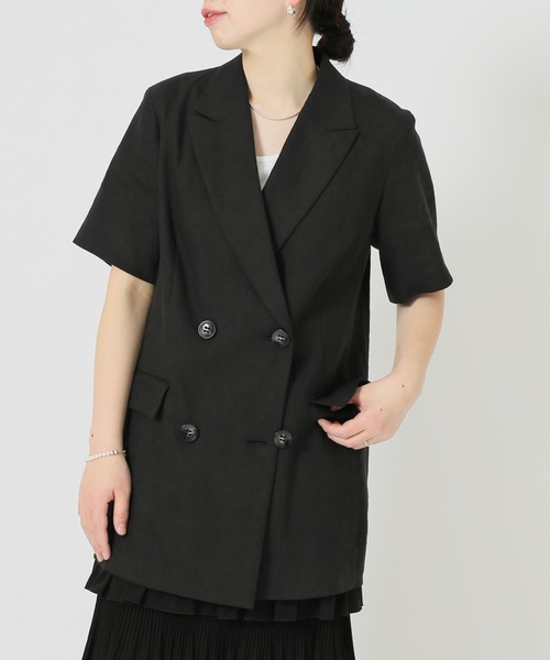 L'ESSAGE リネンハーフスリーブジャケット 半袖ジャケット 黒 新品】【2025SS】L´ESSAGE リネンハーフスリーブジャケット 黒