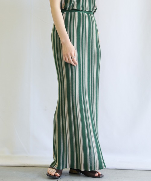 select MOCA(セレクトモカ)の「マルチストライプサマーニットタイトスカート(スカート・レディース・ブラック/グリーン/ライトベージュ・FREE)」の9枚目の写真