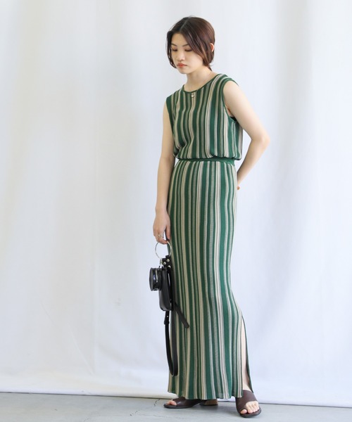 select MOCA(セレクトモカ)の「マルチストライプサマーニットタイトスカート(スカート・レディース・ブラック/グリーン/ライトベージュ・FREE)」の7枚目の写真