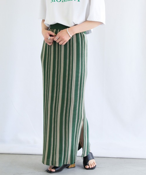 select MOCA(セレクトモカ)の「マルチストライプサマーニットタイトスカート(スカート・レディース・ブラック/グリーン/ライトベージュ・FREE)」の15枚目の写真