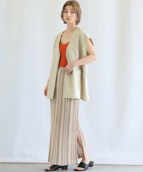 select MOCA(セレクトモカ)の「マルチストライプサマーニットタイトスカート(スカート・レディース・ブラック/グリーン/ライトベージュ・FREE)」の6枚目の写真