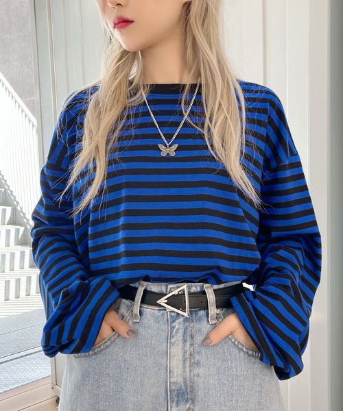 Figments(フィグメンツ)の「ボーダーロンT(Tシャツ/カットソー・レディース・ブルー/グリーン・FREE)」の1枚目の写真