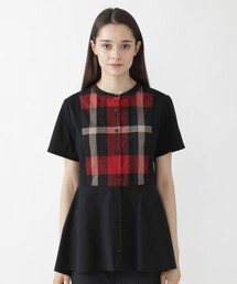 ブルーレーベルクレストブリッジ ハイゲージポンチコンビペプラム ブラウス 美品✨ブルーレーベルクレストブリッジ ハイゲージポンチコンビ