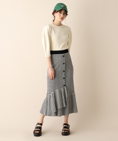 OPAQUE.CLIP(オペークドットクリップ)の「◆ギンガムマーメイドニットスカート(スカート・レディース・ブラック系4/ダークグリーン系4/イエロー系4・38)」の12枚目の写真