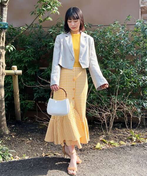 OPAQUE.CLIP(オペークドットクリップ)の「◆ギンガムマーメイドニットスカート(スカート・レディース・ブラック系4/ダークグリーン系4/イエロー系4・38)」の16枚目の写真