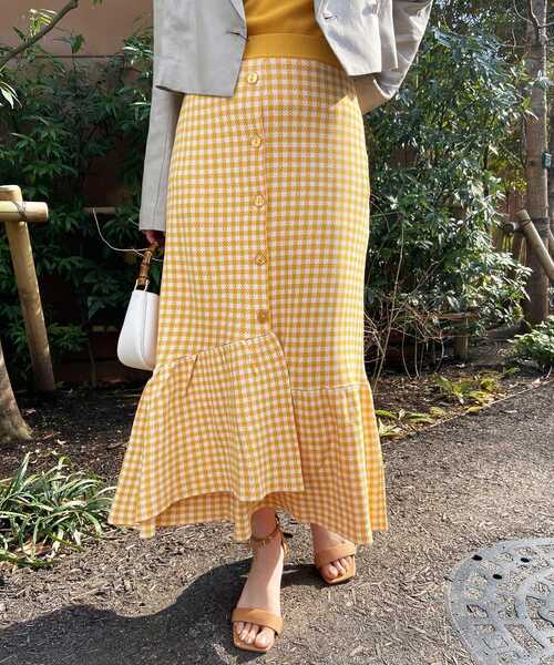 OPAQUE.CLIP(オペークドットクリップ)の「◆ギンガムマーメイドニットスカート(スカート・レディース・ブラック系4/ダークグリーン系4/イエロー系4・38)」の18枚目の写真