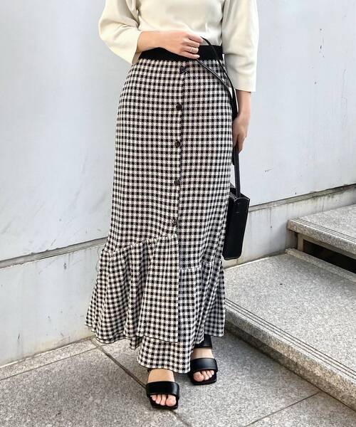 OPAQUE.CLIP(オペークドットクリップ)の「◆ギンガムマーメイドニットスカート(スカート・レディース・ブラック系4/ダークグリーン系4/イエロー系4・38)」の2枚目の写真