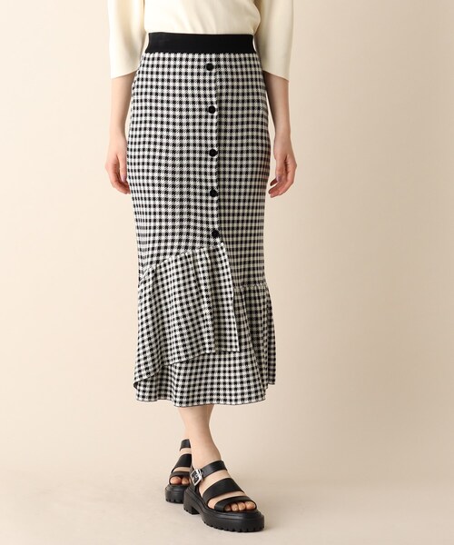 OPAQUE.CLIP(オペークドットクリップ)の「◆ギンガムマーメイドニットスカート(スカート・レディース・ブラック系4/ダークグリーン系4/イエロー系4・38)」の4枚目の写真