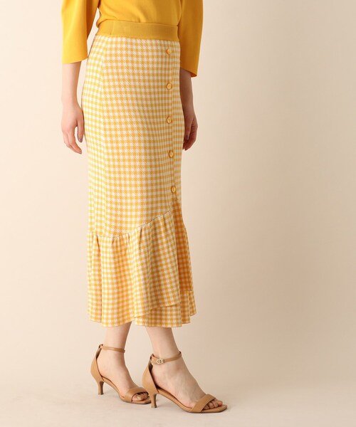 OPAQUE.CLIP(オペークドットクリップ)の「◆ギンガムマーメイドニットスカート(スカート・レディース・ブラック系4/ダークグリーン系4/イエロー系4・38)」の5枚目の写真