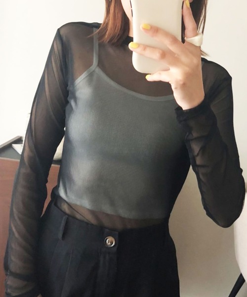 EPICKS（エピックス）の「ベーシックシースルーカラーロンT（Tシャツ/カットソー・レディース・ホワイト/ブラック/パープル/サックスブルー/ピンク/グリーン・FREE）」の2枚目の写真