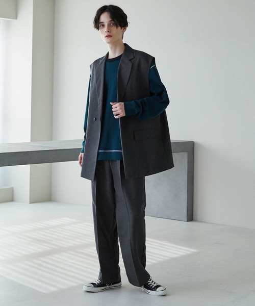 MONO-MART（モノマート）の「ナチュラルシャンブレーファブリック オーバーテーラードダブルジレベスト（ベスト・メンズ・ブラック/ダークブラウン/アイボリー/グレイッシュブルー/チャコール/ダークグリーン・M/L）」の22枚目の写真