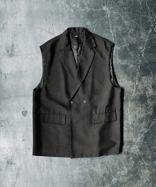 MONO-MART（モノマート）の「ナチュラルシャンブレーファブリック オーバーテーラードダブルジレベスト（ベスト・メンズ・ブラック/ダークブラウン/アイボリー/グレイッシュブルー/チャコール/ダークグリーン・M/L）」の12枚目の写真