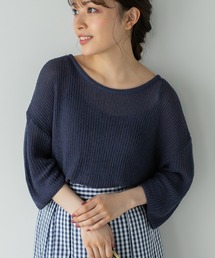 サイドスリット5分袖ゆる編みニット